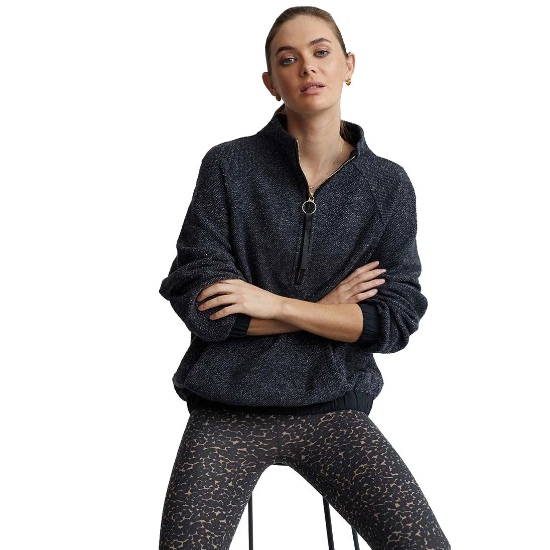 Varley Barnett Charcoal Marl Womens 1/2 Zip Sweater 3 Varley Barnett Charcoal Marl Womens 1/2 Zip Sweater