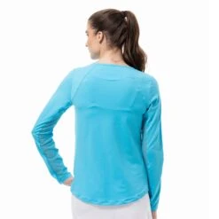 SanSoleil SolTek Solid Active Diamond Neck Womens Long Sleeve Sun Shirt -Pulley Shop 28767 CARIBBEAN 1