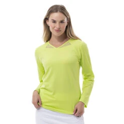 SanSoleil SolTek Solid Active Diamond Neck Womens Long Sleeve Sun Shirt -Pulley Shop 28767 KIWI