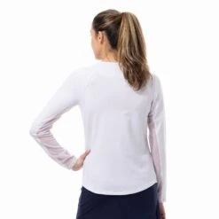 SanSoleil SolTek Solid Active Diamond Neck Womens Long Sleeve Sun Shirt -Pulley Shop 28767 WHITE 1
